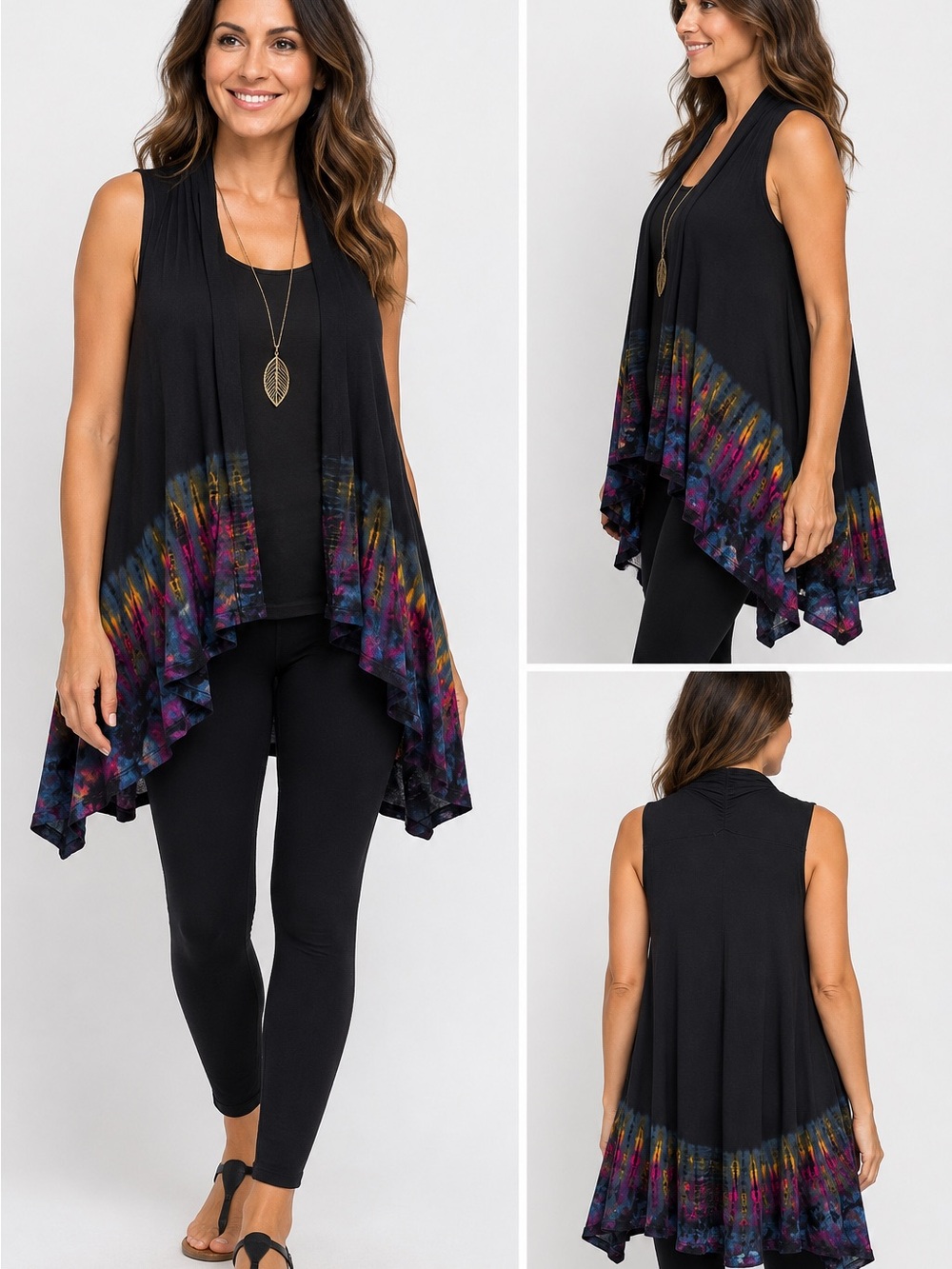 Kathmandu Imports Tie Dye Sleeveless Open Front Vest Cardigan Boho Festival - Picture 2 of 8